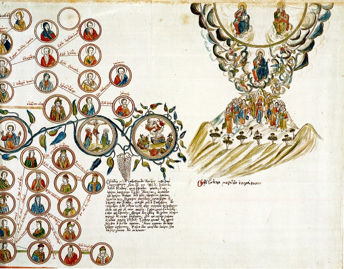 <p>Anonymous, Genealogical Chronicle Roll of the Bible, 18th century, paper scroll, Princeton Greek MS. 16 &ndash; desinit (source: Princeton University Library)</p>