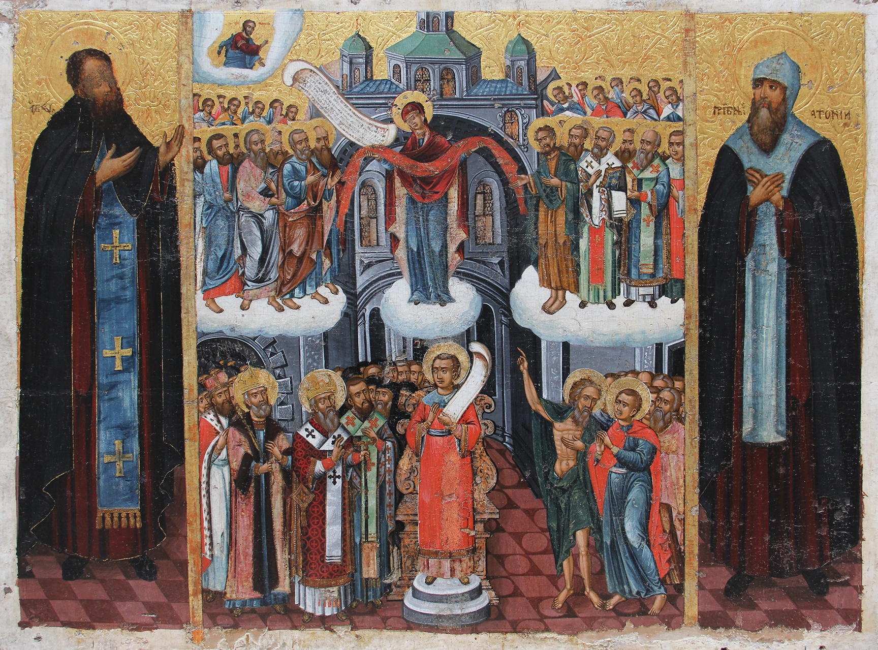 <p>Icon “The Protection of the Theotokos with Sts. Anthony and Theodosios of Pechersk”, 1630–40s, from the church in Cheremoshnia (Lviv region, Ukraine), board, gesso, tempera, oil, gilding (source: Andrei Sheptytskyi National Museum in Lviv)</p>