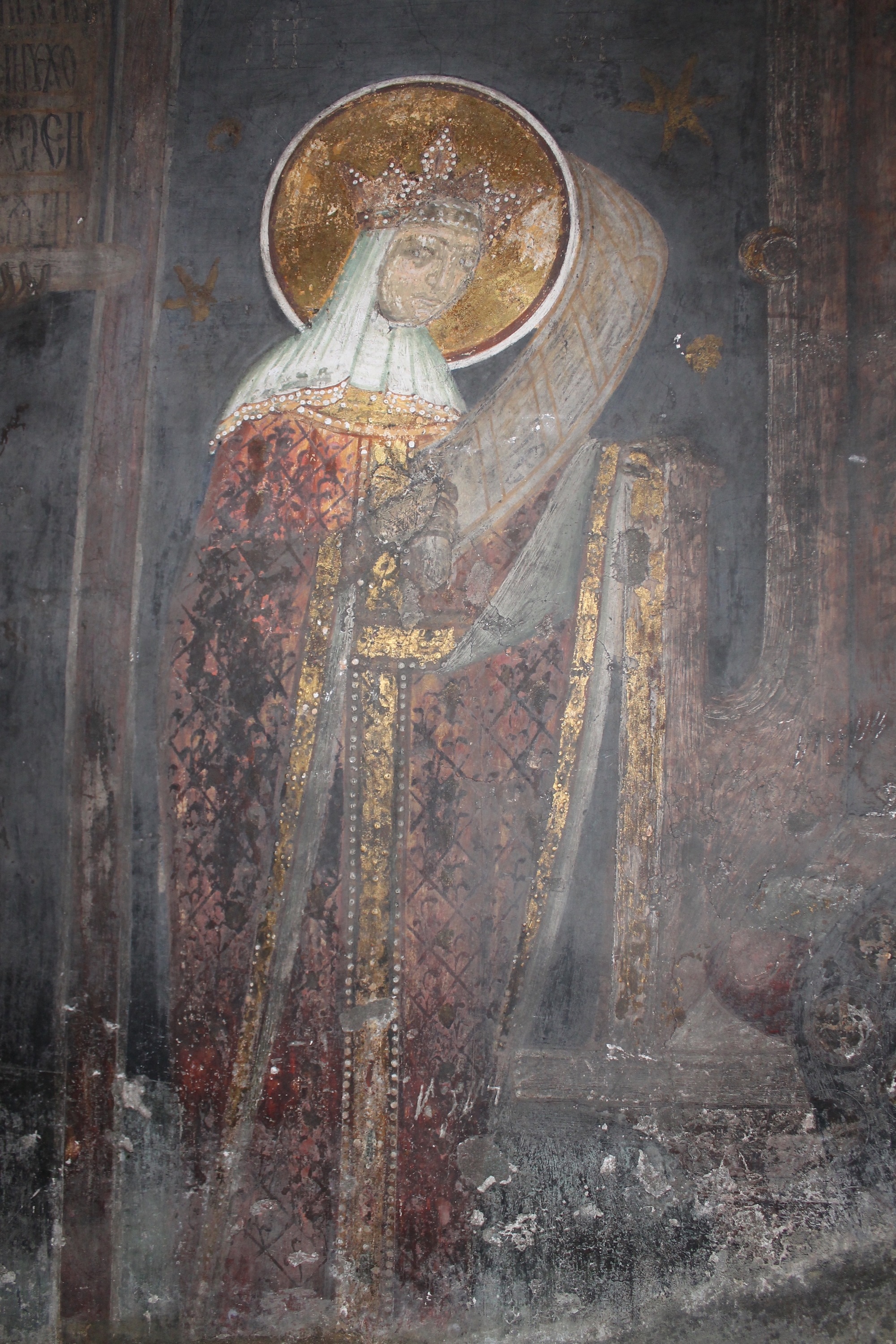 <p>The Virgin as Queen, detail from the Imperial Deesis, naos, northern wall, the church of the Prophet Elijah near Suceava, post 1488 (source: A. Dumitrescu)</p>