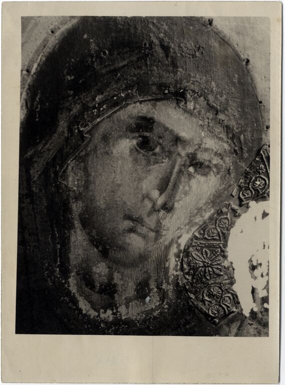 <p>Icon (no. 81), detail, 1343/4, tempera, plaster ground on canvas overlaid on board, revetment made of gilded silver, Ohrid Gallery of Icons (source: database of The Republic Institute for Protection of Monuments in Skopje)</p>