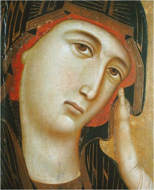<p>Duccio (1255-1318), Madonna with Child and Two Angels (Crevole Madonna) 1283/4, tempera on wood, 89 x 60 cm., Museo dell&rsquo;Opera del Duomo, Siena (source: Wikimedia)</p>