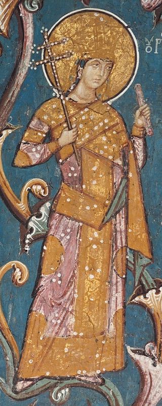 <p>Young king Uro&scaron;, narthex fresco painting, church at Decani Monastery (source: D. Vojvodić)</p>
