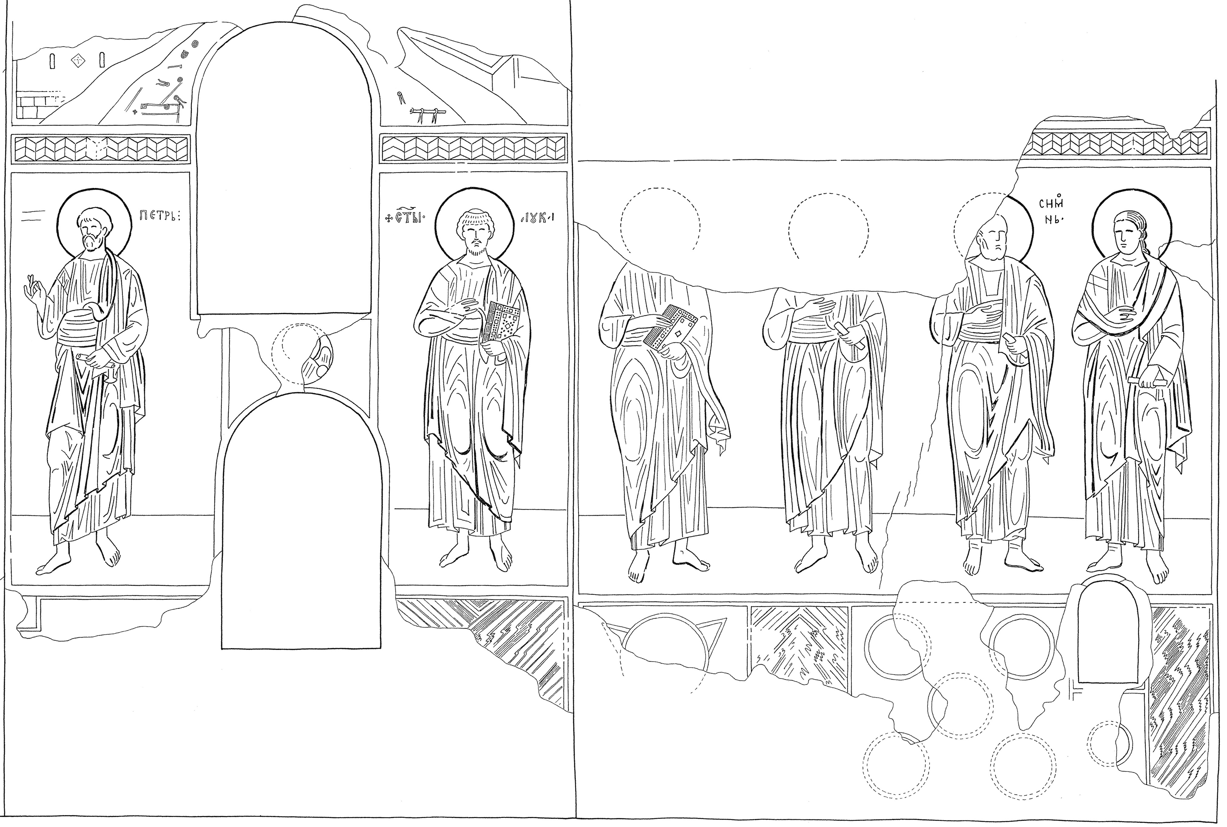 <p>Figures of six apostles, ca. 1221, interior western part of the southern choir, Ascension Church, Žiča Monastery (source: B. Živković)</p>