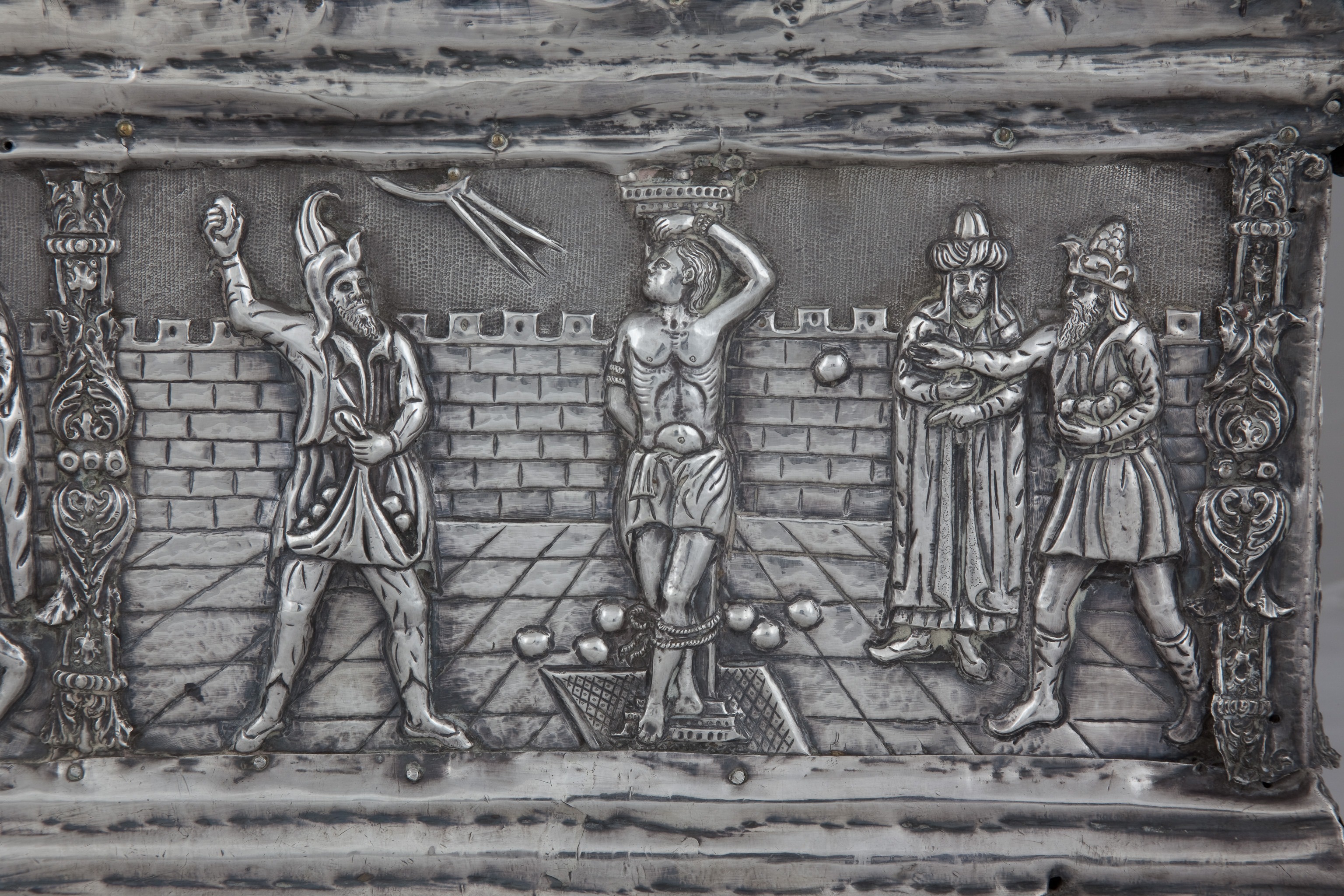 <p>Detail of the stoning of St. Tryphon, Reliquary Casket of St. Tryphon, ca. 1539, Cathedral of St. Tryphon, Kotor (source: S. Kordić)</p>