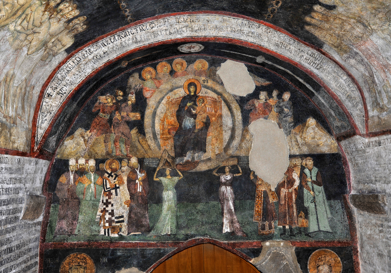 <p>Depiction of Anatolios&rsquo; Christmas sticheron &ldquo;What shall we offer you, Christ,&rdquo; 1309-16, eastern wall of the porch on the ground floor of the tower, Ascension Church, Žiča Monastery (source: Institute for the Protection of Cultural Monuments of Serbia &ndash; Belgrade)<br />
&nbsp;</p>