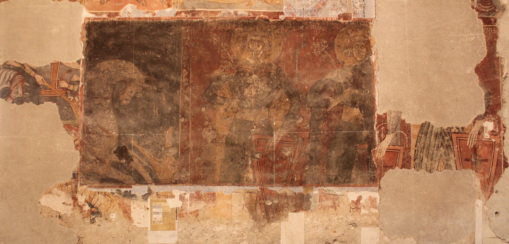 <p>Military saints on horseback and Holy Kings of Hungary, after 1404, lower register of the nave&rsquo;s northern wall, Church of St. Nicholas in Ribița, &nbsp;Hunedoara County, Romania (source: D. Gh. Năstăsoiu)<br />
&nbsp;</p>