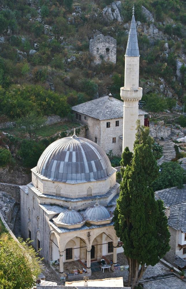 <p>Architectural structure with minaret and entrance portal of the Hajji Ali Mosque in Počitelj, Bosnia-Herzegovina. (source: Ana Marija Grbanovic)</p>