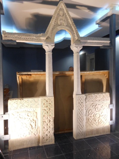 <p>Altar screen reconstructed from the fragments found in St. Nicholas and other locations on the island of Koločep, late 11 th century.</p>
