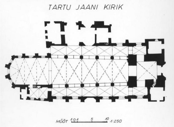 <p>Floor plan of St. John&rsquo;s church in the modern day. (Made by Kaur Alttoa. Source: 6916 Tartu Jaani kirik, 14. Saj, VLAKV.1.17. The database of national registry of cultural monuments, Estonia).</p>